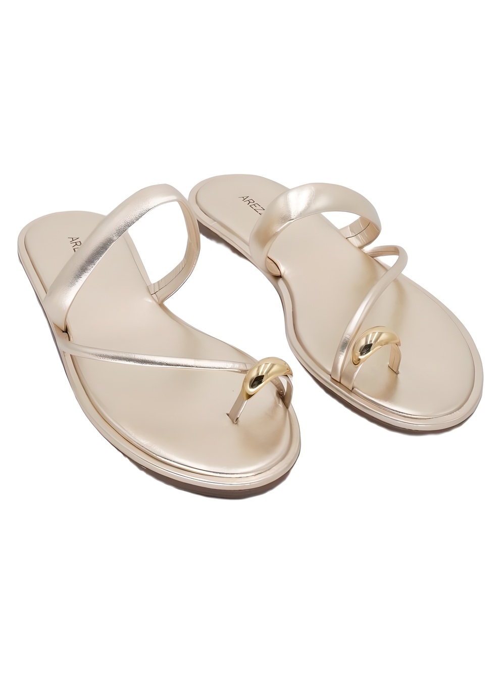 Arezzo Womens Pamela Toe Ring Platino Gold Flat Sandals Size 10B